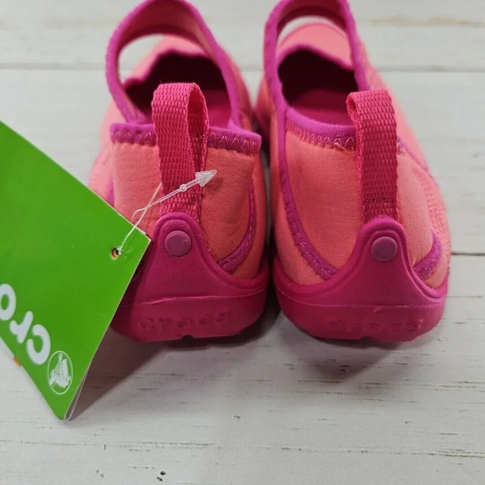 Crocs Duet Busy Day Coral‎ Pink Mary Jane Slip On Shoes Girls J2 Ballet 15352
